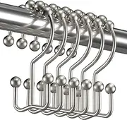 [Titanker] Shower Curtain Hooks Rings, Rust-Resistant Metal Double Glide Shower Hooks for Bathroom Shower Rods Curtains, Set of 12 Hooks - Matte Nickel