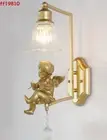 Nordic Bronze Gold Angel Wall Light Horn Violin Music Wood Wall Lamp Lamps