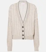 [Brunello Cucinelli] Brunello Cucinelli Striped linen-blend cardigan AU 18 beige