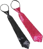 [NiceYnn] 2pcs Sequined Zipper Ties for Men, Glitter Sparkly Paillette Adjustable Pre-Tied Zip Necktie, Shinning Sequins Dance Party Magic Show Stage Performance Costume Tie