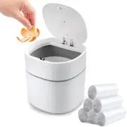 Mini Desk Trash Can with Lid Bags 180 pcs Press-Top 0.5 White