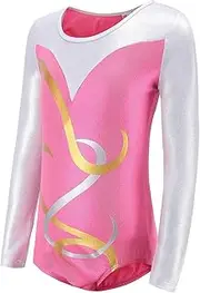 [yuksok] Girl Gymnastics Leotard Dancewear Long Sleeve Pink Outfit Girls Ballet Costume Athletic Dance Clothes Athletic Leotard Shiny Dress Bodysuit