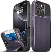 VENA vCommute for iPhone 16 Pro Wallet Case, [Military Grade Drop Protection] Flip Leather Cover Slot Card Holder with Kickstand - Purple