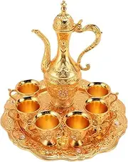 Turkish Tea Set,Zinc Alloy Decorative Vintage Tea Set Coffee Pot Set Wine Glass Pot Set,Turkish Coffee Set for Tea Home Party Wedding (Gold)