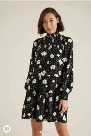 SEED Floral Print Dress NEW Sz 8 Black White