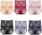 [HEJIGOOD] Women's High Waist Underwear Seamless Lace Floral Briefs Soft Breathable Sexy Hipsters Ladies Undies Pack of 6