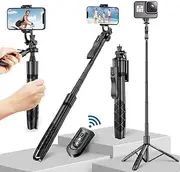 iPhone 60" Selfie Stick Tripod with Remote - Portable & Lightweight Aluminum Phone Stand, Travel Tripod for iPhone & Camera