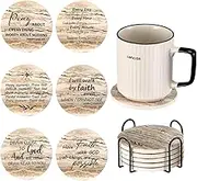 Dandat 12 Pcs Christian Coasters for Drinks with Bible Verses Backing Absorbent Christian Drink Coasters with Cork for Coffee Table with Holder for House Gifts