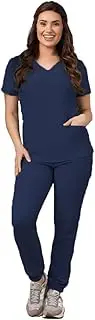[Green Town] Women's Jogger Scrub Set Medical Nursing GT 4FLEX Top and Pant Solid Colors and Prints