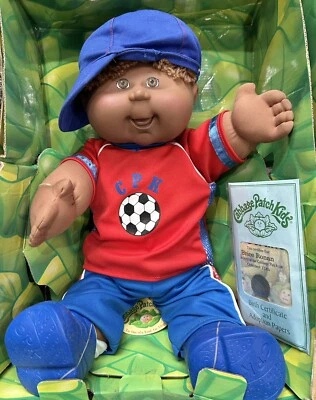 Vintage Cabbage Patch Kids 2004 Boy Doll Dark Complexion-“Brice Ronan” Soccer