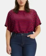 MSRP $55 Levi's Trendy Plus Size Miranda Striped Top Red Size 3X