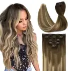 DOORES Clip in Human Hair Extensions, 5pcs 85g Balayage Walnut Brown 22in
