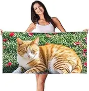 Stvyukl Oversized Microfiber Beach Towel Lightweight Sandproof Bath Towel Cat and Petals Swim Towel Peach Skin Velvet Quick Dry Beach Towels for Adults Women Men 27.5x55in,White
