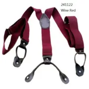 Button Holes Link Men's Suspenders-Wine Red 6 Button Holes 2 Length Adjusters