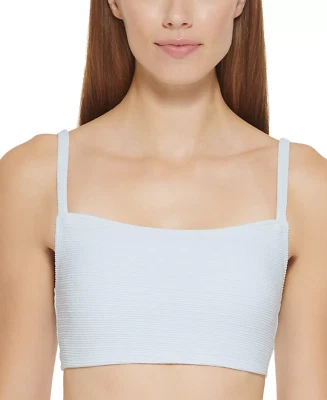 DKNY Womens Size Large Textured Longline Bralette Bikini Top Swimsuit $68 1966
