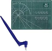 uxcell Craft Cutting Tools 30 Degree Blades 360 Degree Rotating Blade Stainless Steel Cutter Pen Knife with Mat for DIY Crafts Stencils Scrapbooks, Blue