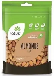 Lotus Organic Raw Almonds G/F 100g