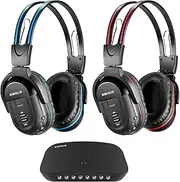 SIMOLIO Dual Wireless Headphones for TV with Transmitter, 2 Channel IR TV Headphones for Home Theater/Outdoor Movie/Car DVD, Tone Control & Optical/RCA/AUX Support, Plug N Play, No Audio Delay