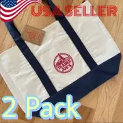 Trader Joe's Reusable Canvas LARGE Tote Bag Heavy Cotton Blue White NWT