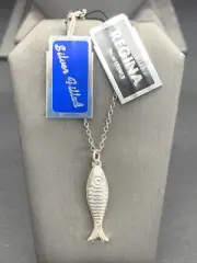 Regina Kramer Of New York Necklace 3D Fish Silver Plate Dainty 15” 1960s NOS
