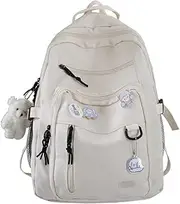 GAXOS Cute Aesthetic Backpack for School Middle Student Travel Backpack Teens Girls Bear Pin Book Bags