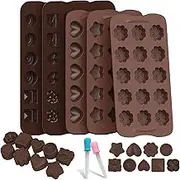 Bighan 5 Pack Chocolate Molds, Chocolate Bar Molds Milk Chocolate Bar Silicone Mold Food Grade Bar Mold Kitchen Baking Flower Heart Star Shape Mould and 2 Dropper