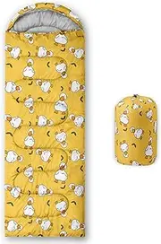 Axolotl Cute Duck Sleeping Bag with Green Leaves for Kids Adults–Lightweight Warm Cold Weather Cartoon Farmhouse Duck Sleeping Bags,Waterproof Portable Sleeping Bag for Camping Outdoor Indoor,Yellow