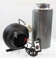 6" Inline Fan Air Blower Speed Controller w/ Odor Scrubber Carbon Filter Combo