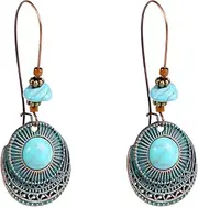 [Generic] Women's Earrings Earrings Hoops Large 1 Pair Bohemian Vintage Dangle Earrings Retro Geometric Turquoise Earrings Boho Dangle Drop Earrings for Women Girls