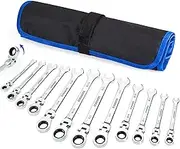 SORAKO Ratcheting Wrench Set Flex Head, 16-Piece SAE Ratchet Combination Wrench Kit with Bit Socket Adapter, 1/4″ - 13/16″ Chrome Vanadium Steel Wrenches with Roll Pouch