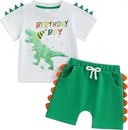 [wybzd] Toddler Baby Boy Dinosaur Birthday Outfit T-shirt Top Shorts Pants Set Fast One Tow 2nd Birthday Clothes 1-5Y