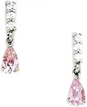 [JewelryWeb] 14k White Gold Pink CZ Simulated Diamond Pear Shaped Drop Screw Back Earrings 13x3mm Stud Earring for Women