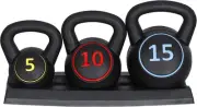 3-Piece Kettlebell Set, Exercise Fitness Weight Set with Base Rack for Home Gym,