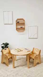 Q Toys Rubberwood Round Table 75cm & 2 Toddler Chairs