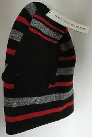 Beanie Hat Gloves Set Boy's Black Red Gray Knit Acrylic Reversible Winter OSFA
