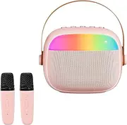 Karaoke Machine with 2 Karaoke Microphones, Mini Karaoke Machine with LED Light, Portable Wireless Bluetooth Speaker, Bluetooth Music Speaker for Families, Birthday Party