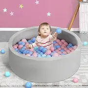 Bopeep Kids Ocean Balls Pit Baby Play Tent Playpen Mat Foam Pool Barrier Toy Padding Soft Child Fence (Grey Pit-with 200PCS Macaron Balls)