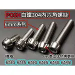 PK7.POSH內六角白鐵螺絲.特殊CNC車工款.6MM 系列.可搭配鋁合金墊片點綴螺絲 裝飾螺絲 美觀愛車.