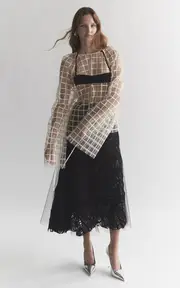 [Maticevski] Guiding Sheer Grid Chiffon Top