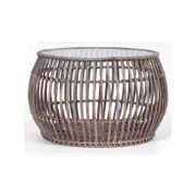 Sage 70cm Glass Topped Rattan Round Coffee Table - Natural