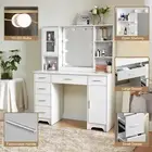 Large Vanity Dressing Table With LED Mirror and 6 Drawers Cabinet Makeup Desk