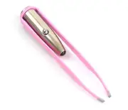 Stainless Steel Make Up LED Light Eyelash Eyebrow Hair Removal Tweezers - Pink