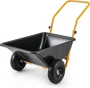 Costway Dual-Wheel Wheelbarrow, Heavy-Duty Garden Utility Cart w/Pneumatic Tires, 150KG Load Capacity, 80L Volume, Foldable Handle, Yard Lawn Dump Cart for Moving Soil Gardening Tool Mulch Gravel