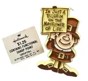 Vintage Hallmark Thanksgiving Pilgrim 2 1/4" X 1 1/2" Pinback. USA Made