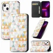 For Apple iPhone 13 Mini Leather Wallet Flip Case With RFID Blocking Credit Card Holder Slots Cover - Nordic Rhombus
