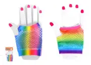 1980s Short Fishnet Rainbow Gloves Disco Party Costume Accessory