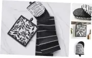 Marrin Modern Mini Oven Mitt, Potholder, and Kitchen Towel Set, Black and