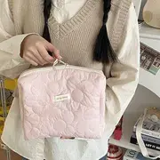 TangTangBags - Quilted Zip Makeup Pouch Floral Embossed - Pink - One Size