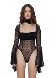 [Sugar Thrillz] Yours Truly Mesh Bodysuit - Black