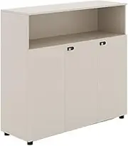 File Cabinet Gray and White Office Three Door with Partition Storage Low Cabinet File Wooden with Lock Storage Data Office Drawer